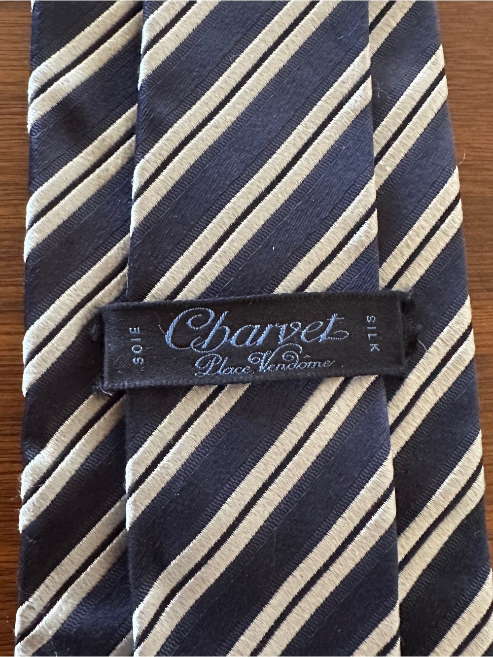Charvet Navy and Cream Diagonal Stripe Silk Tie